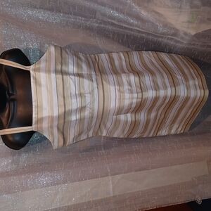 Casual Corner 100% Silk Dress, Pink, gold, tan,white striped fully lined